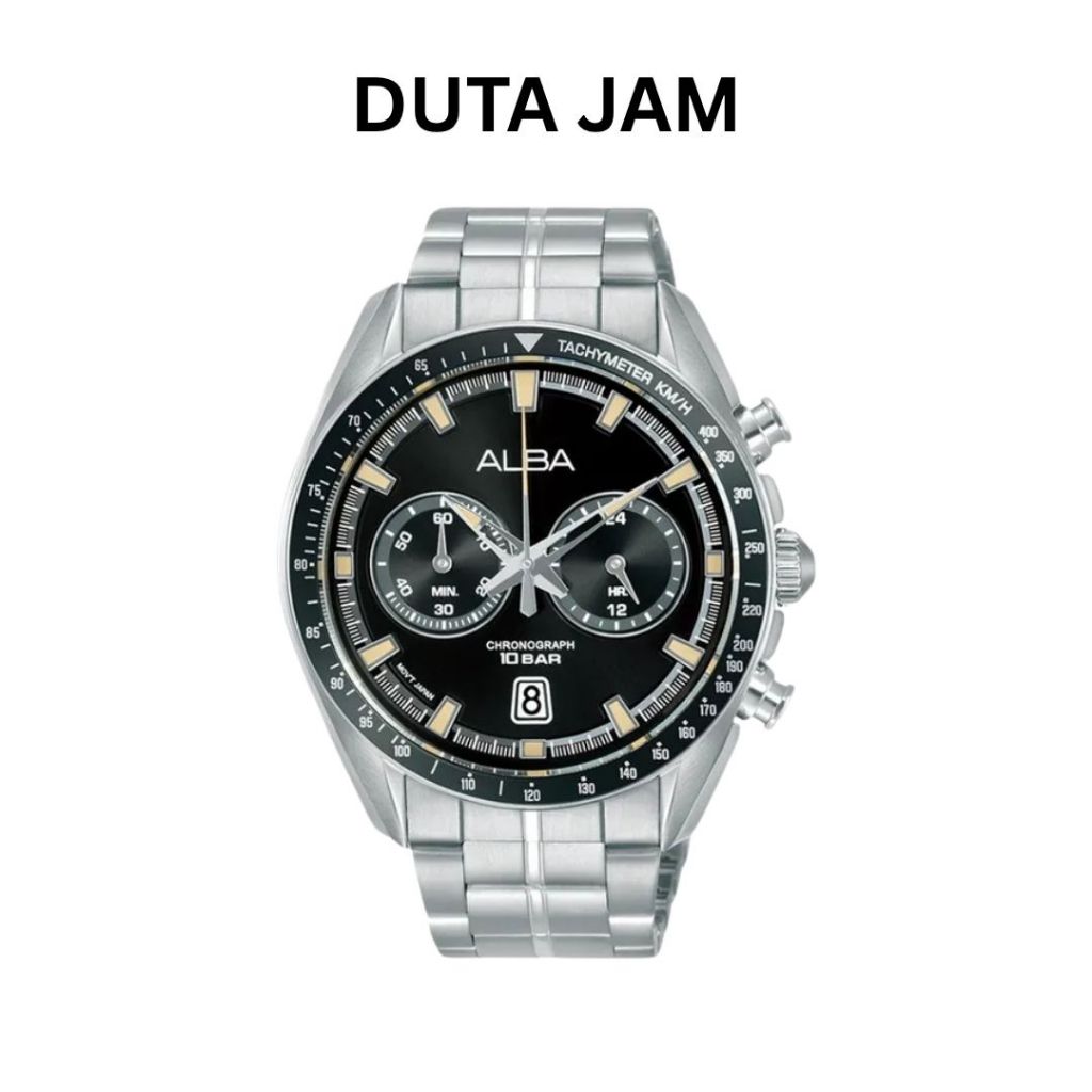 JAM TANGAN PRIA ALBA SIGNA A4B015 A4B 015 A4B015X1 A4B 015X1 A4B015 X1 CHRONOGRAPH BLACK DIAL SILVER