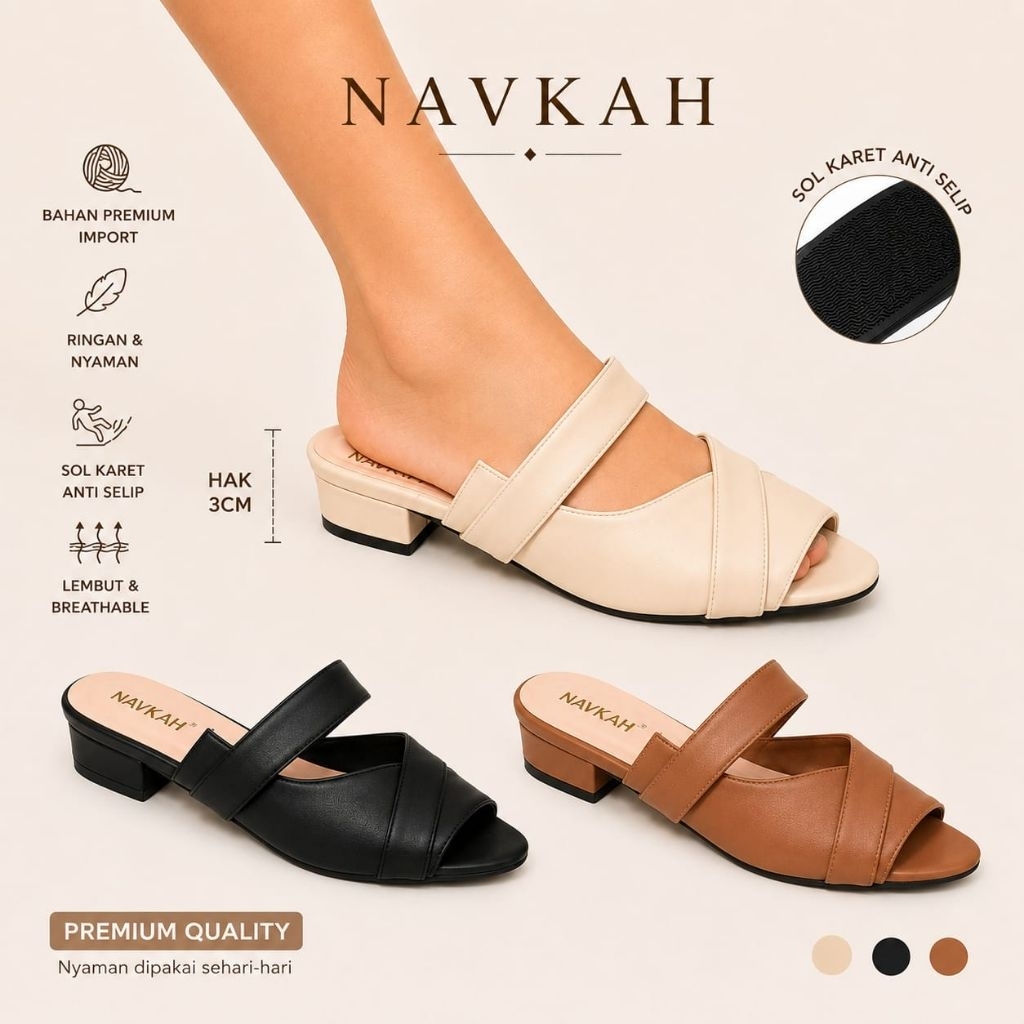 Navkah sendal selop heels 3 cm model K21