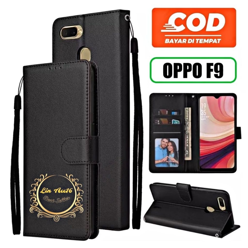 Casing Oppo F9 Case Flip Magnet Premium Leather Wallet Magnetic Full Cover Anti Shock