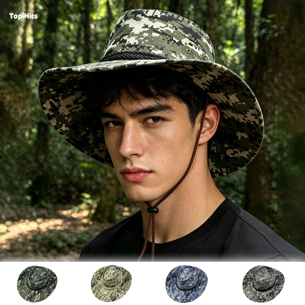 Topi koboy Motif Loreng ARMY Casual Cowboy Hat Pria Wanita Fashion American Laken Hat