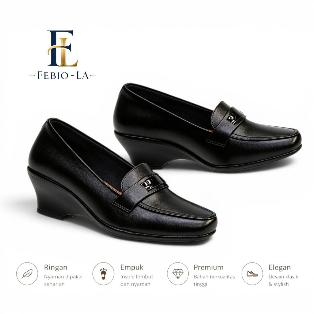 Sepatu Pantofel Wanita Sepatu Ibu Guru Sekolah Warna Hitam