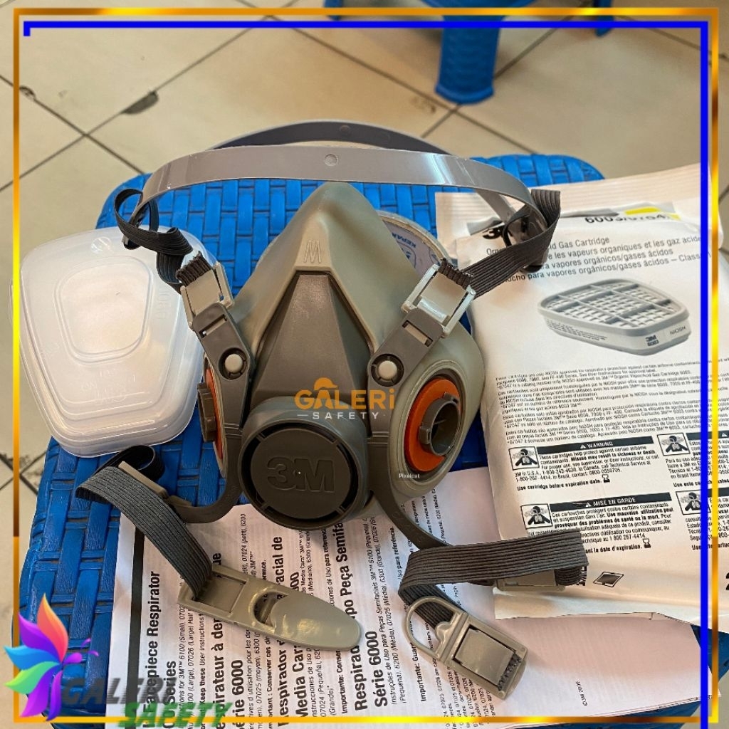 3M Reusable Half Face Mask 6200 Double Cartridge Lengkap Dengan Cartridge