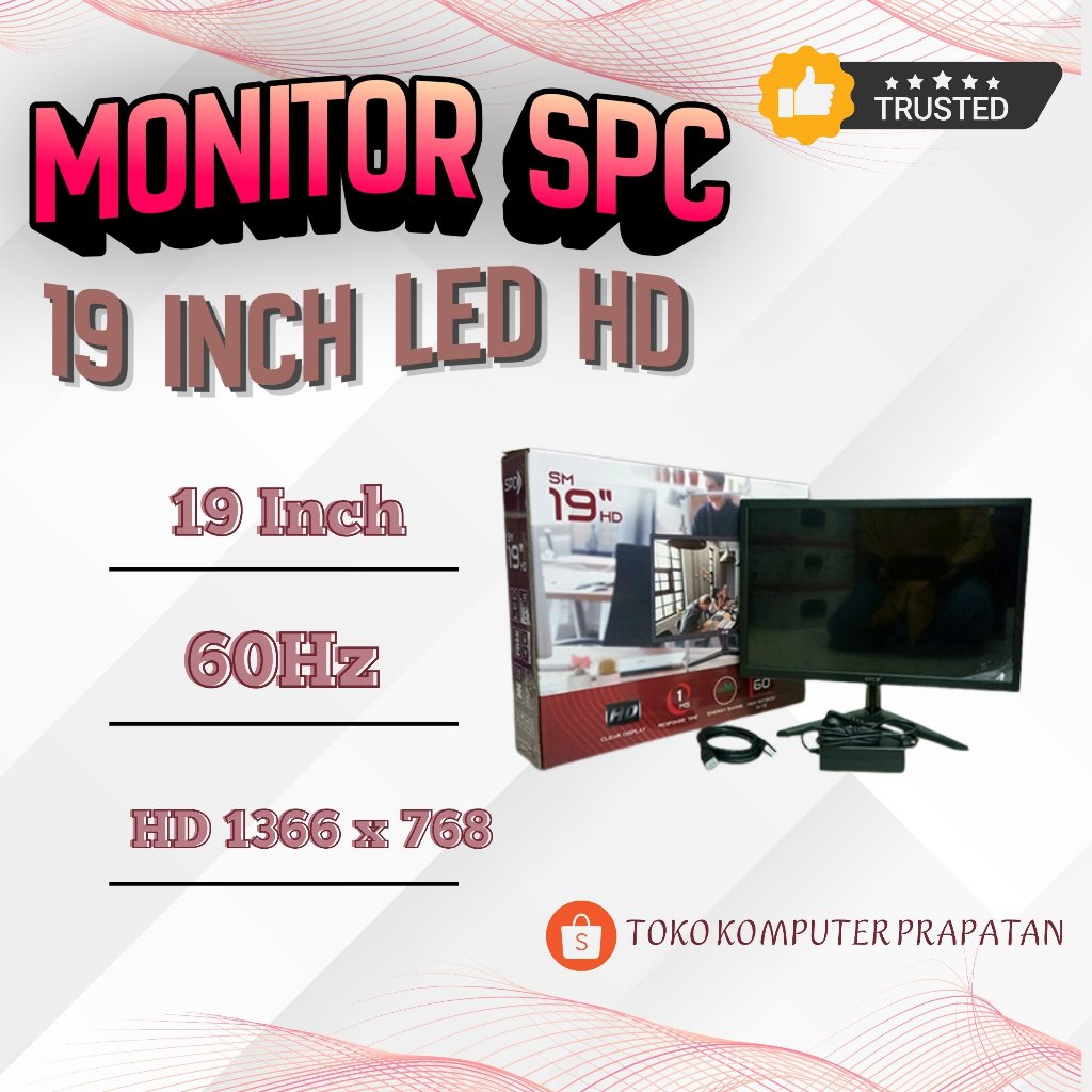 SPC Monitor LED 19 Inch HD | Monitor Komputer 19" Wide Screen VGA HDMI untuk Kantor, Sekolah & Gamin
