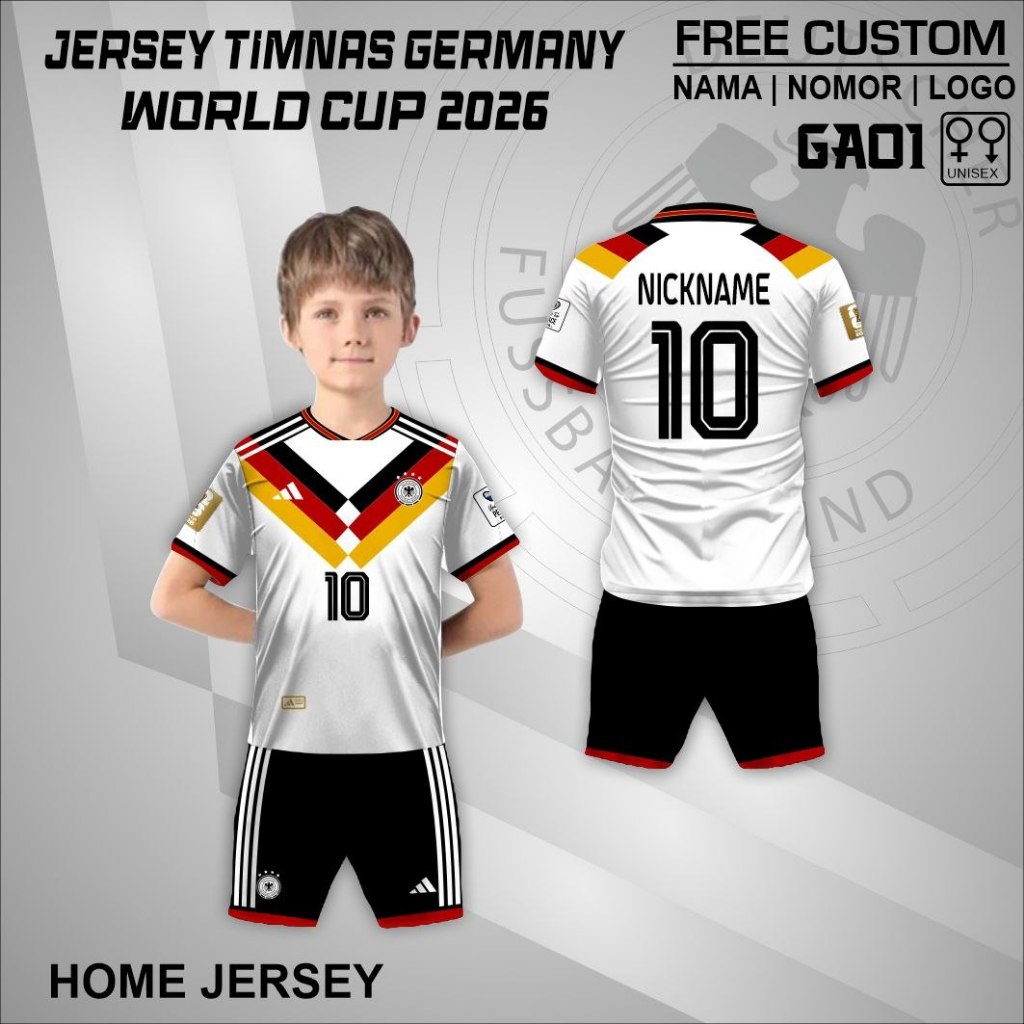Jersey setelan anak timnas jerman 2026 home away free custom