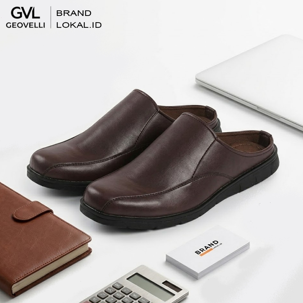 Sandal Sepatu Pria Kulit Asli Sintetis G19-1303 Selop Tutong Bustong - Geovelli