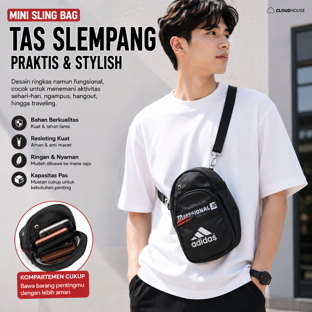 Mini Sling Bag Tas Slempang Pria Canvas Tas Selempang Hitam Tas selempang Simple Cewek Cowok