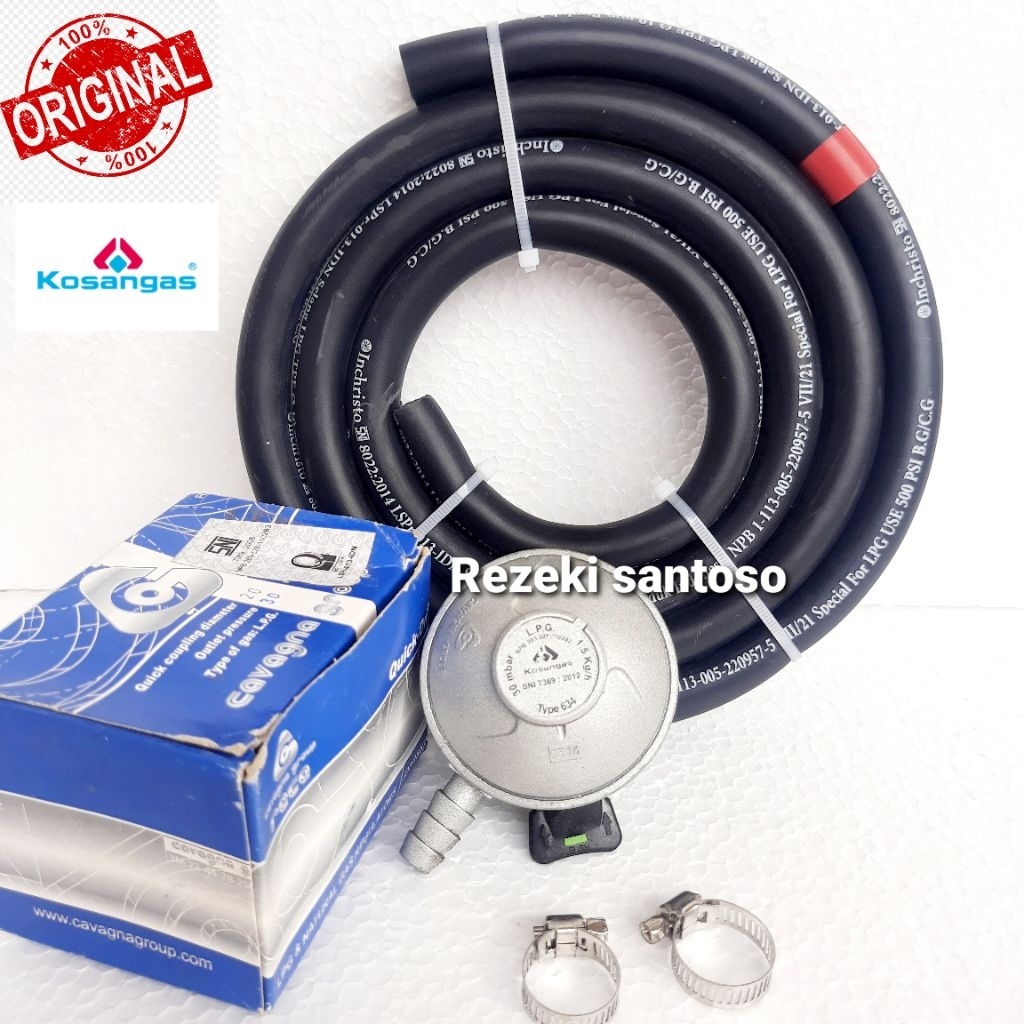 Regulator Lpg 12 Kg kosangas reca original Dan selang Gas Lpg 3 Lapis pressure psi
