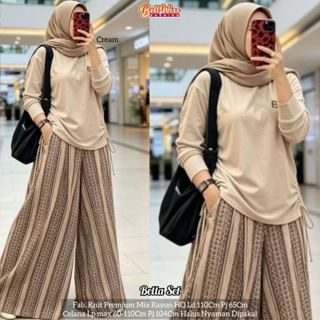SABRINA // BETTA // NADIA SET // SETELAN TUNIK KNIT CELANA KATUN POLOS // BY BELLWIS