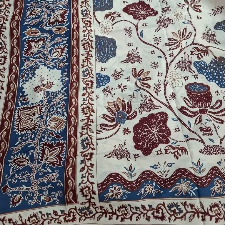 (ORIGINAL) KAIN BATIK LAWEYAN SOLO ENCIM BIRU BUNGA TERATAI AKAR MERAH MAROON BIRU