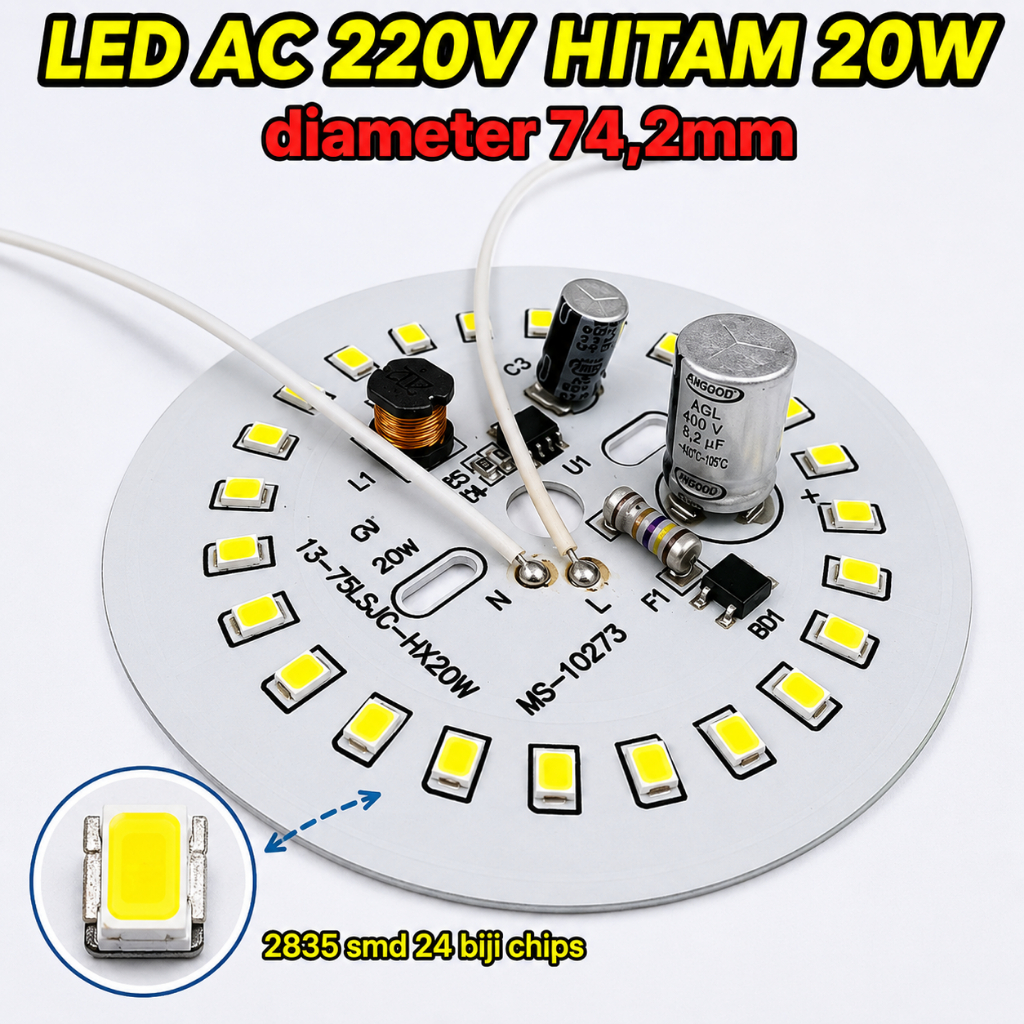 PCB LED AC Hitam 20 w D74.2 mm