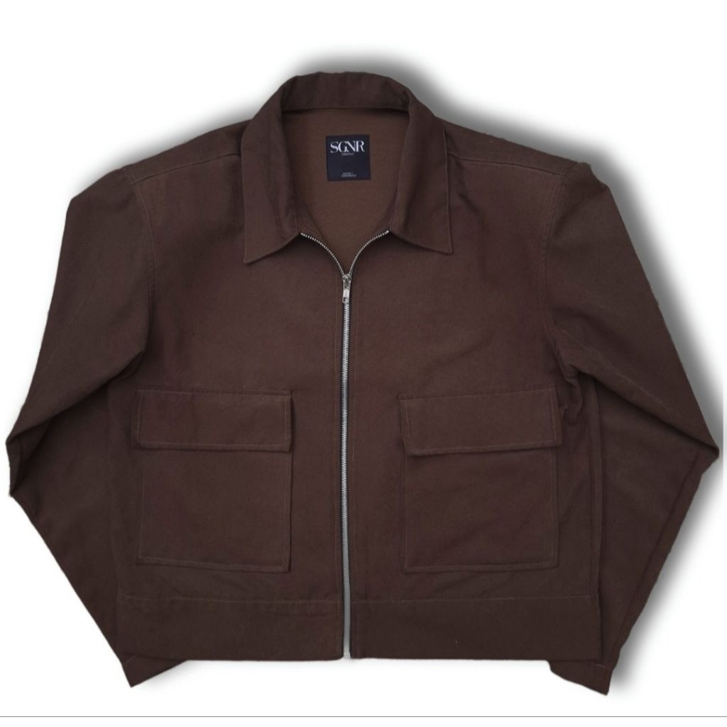 (Split Payment) Boxy Blouson Jacket - Crop Boxy Work Jacket with Double Big Pocket (Dark Brown Washe