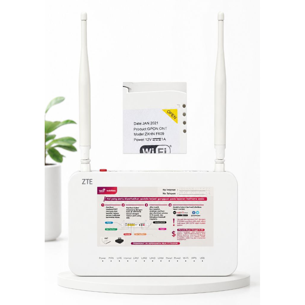 ZTE F609 V3 ONT GPON Bekas Normal singgle band lengkap adaptor