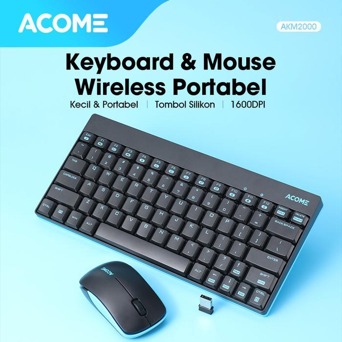 Acome Keyboard & Mouse AKM2000 Wireless Portable 1600 DPI Garansi Resmi 1 Tahun Combo+black