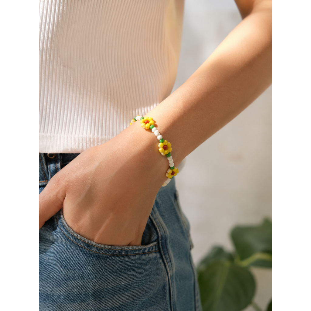 Beadhaven Gelang Bunga Matahari Handmade | Sunflower Beaded Bracelet Estetik Korean Style Unisex