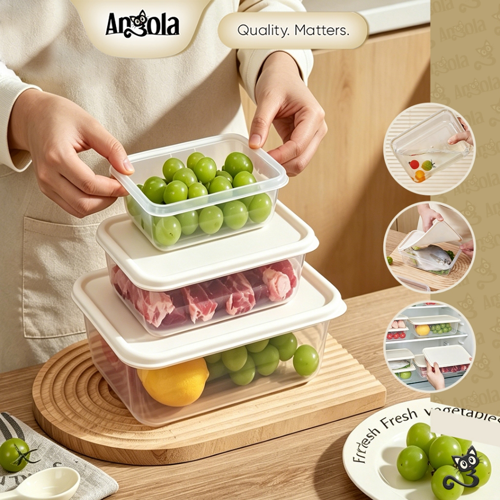 ANGOLA Kotak Penyimpanan Kulkas L36A-L38A Food Container / Kotak Penyimpanan Makanan Serbaguna Isi 3PCS / Kotak Bekal