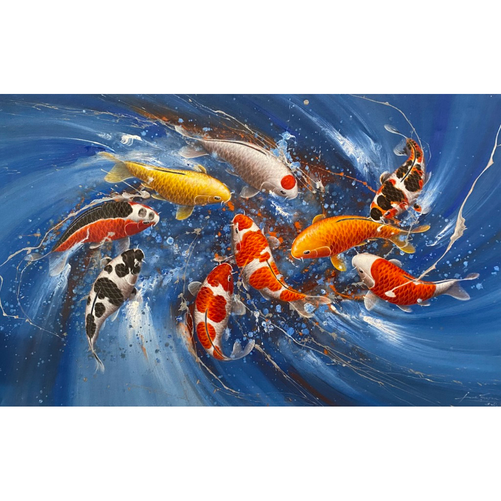Lukisan Ikan Koi Ciprat, Lukisan Koi Abstrak, Lukisan Asli Buatan Tangan