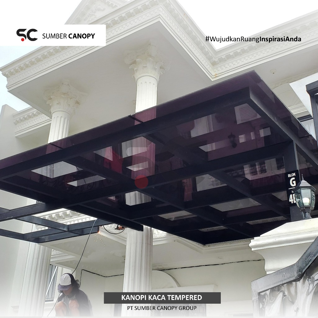 Kanopi kaca jenis tempered dan laminated | atap canopy kuat dan estetik model premium