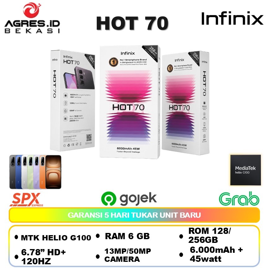 INFINIX HOT 70 RAM 6GB ROM 128/256 GB / MTK HELIO G100 / 6000MAH