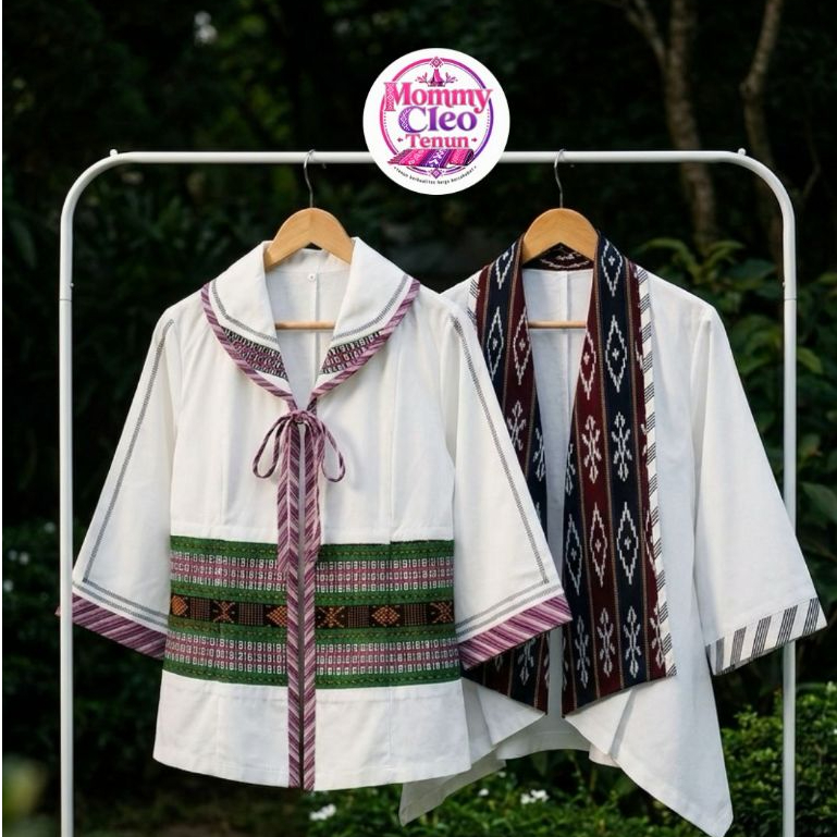 Mommy Cleo Outer Wanita Tenun NTT Putih - Atasan Blazer Cardigan Etnik Modern