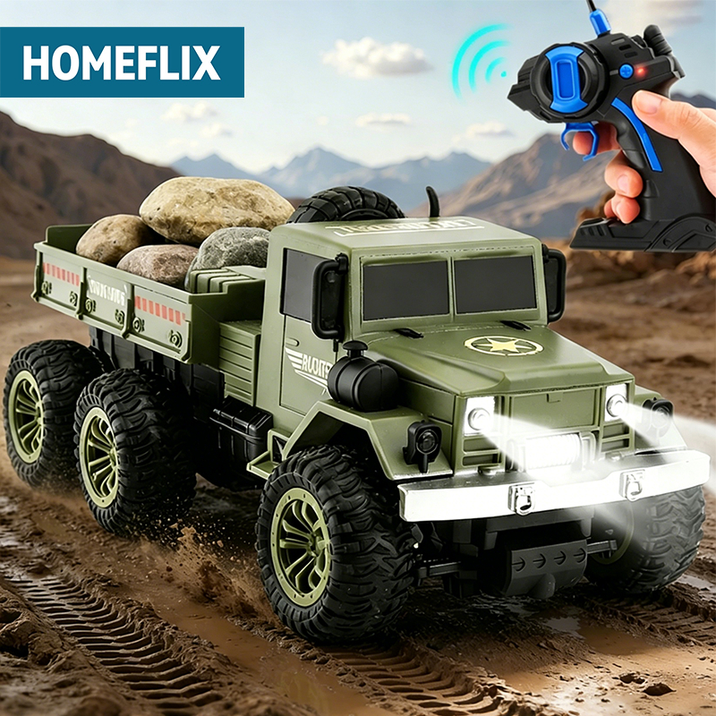 Mainan Mobil Remote Control RC Truk Militer 4WD RC Mobil Monster Roda 6 Offroad Cargo Truck
