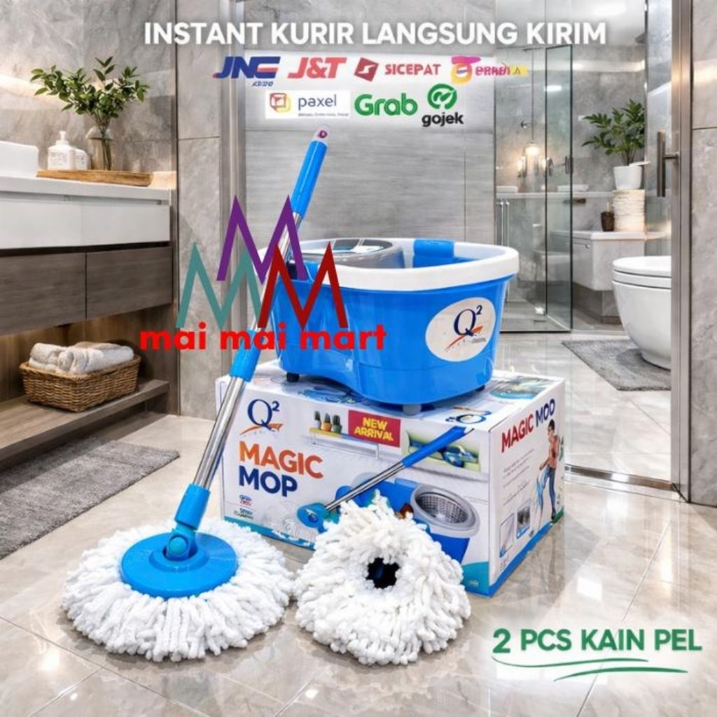 Pel Lantai Putar Pembersih Lantai Magic Mop Dengan Roda Set Ember Tongkat Kain Pel Q2 2623