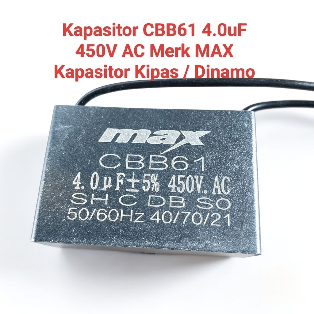 Kapasitor CBB61 4uF 450V AC Merk MAX - Kapasitor Kipas / Dinamo