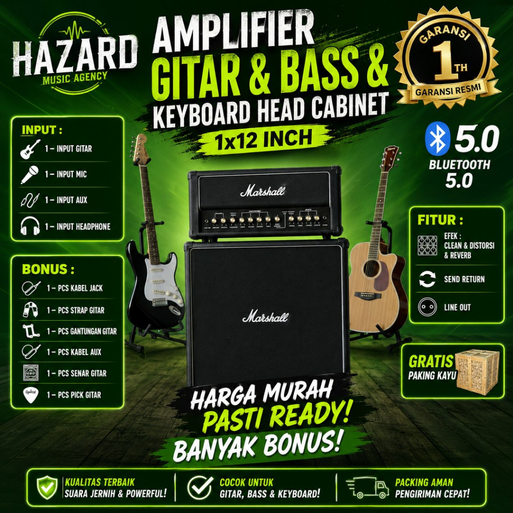 Ampli Gitar & Bass 12 Inch bluetooth Marshall Head Cabinet bisa untuk karaoke termurah