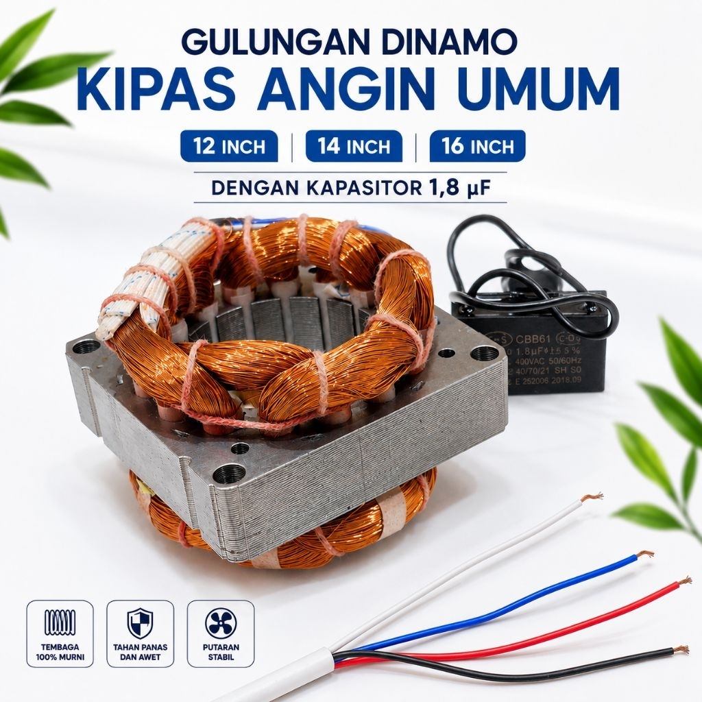 Gulungan Dinamo Kipas Angin Umum 12 Inch 14 Inch 16 Inch + Kapasitor 1.8uF | Kumparan Motor Kipas An
