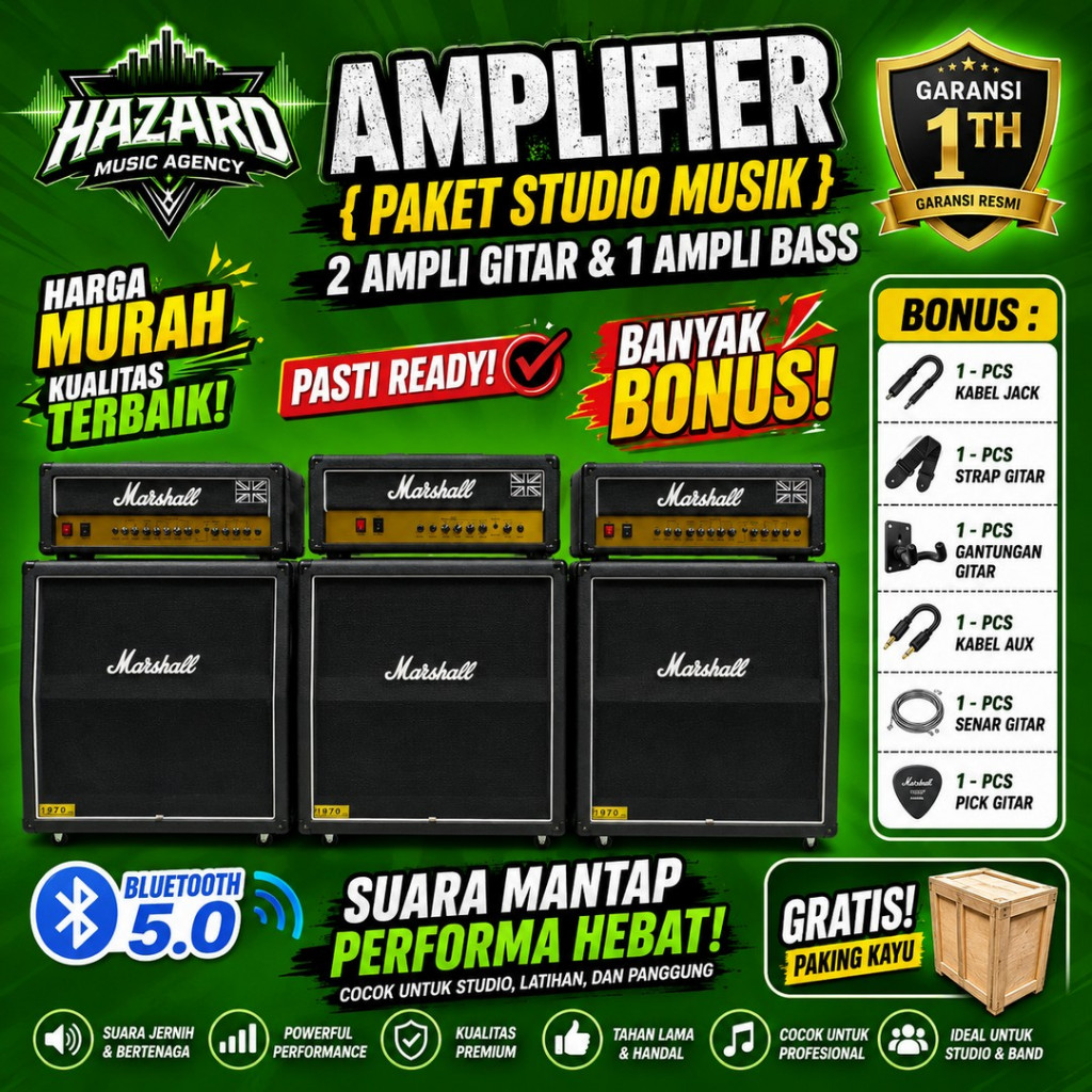 Paket 3 Unit Ampli Gitar, Ampli Bass, Ampl Keyboard Marshall Termurah Cocok Untuk Studio Musik