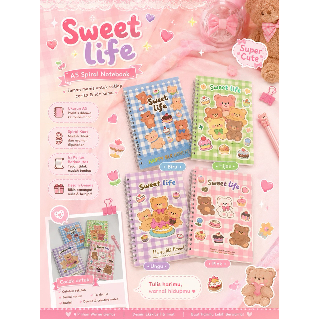 BUKU SPIRAL A5 | BUKU BERUANG LUCU | BINDER BERUANG