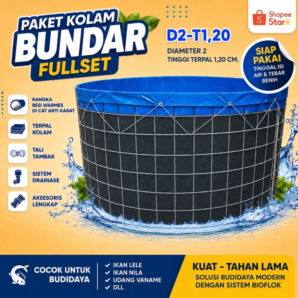Kolam Terpal Bundar Fullset D2-T1,20