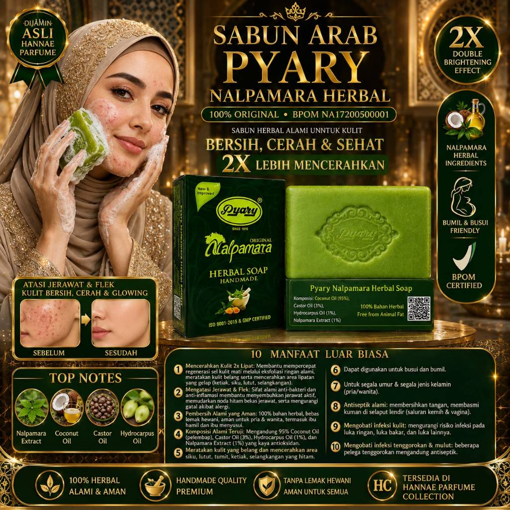 Sabun Arab Pyary 100% Original Nalpamara Herbal Berkualitas Membersihkan Kulit Wajah Dan Mencerahkan