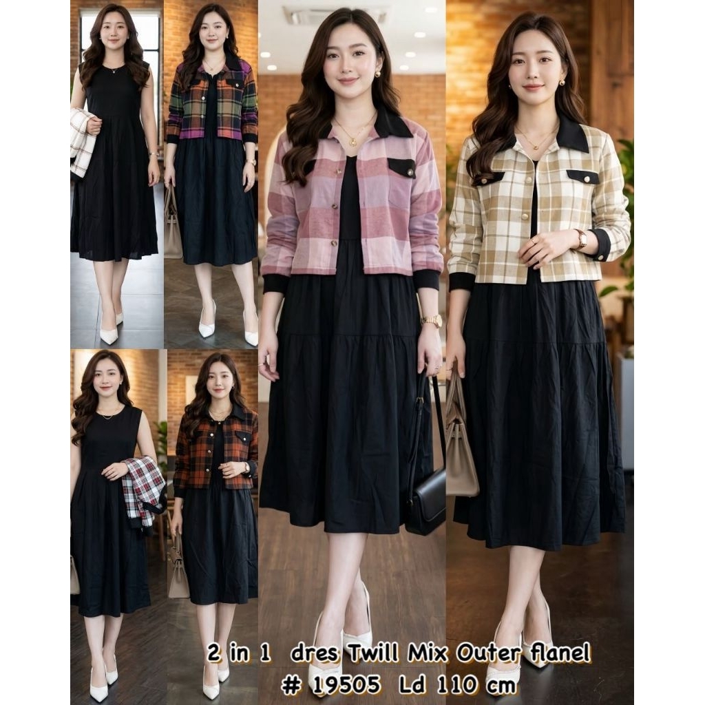 Dres rompi Wanita Twill Mix Flanel import Elegant berat 400gram