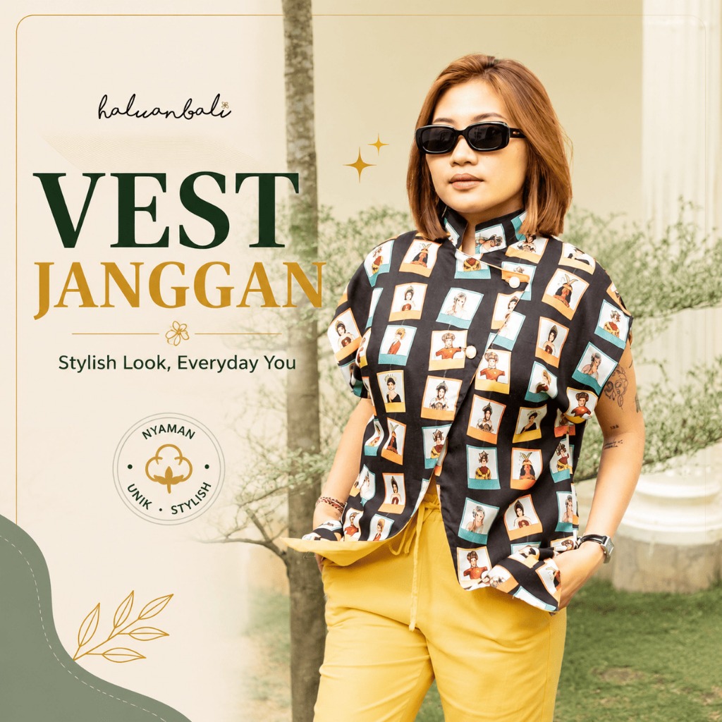 Blouse Janggan Wanita HaluanBali – Kerah Shanghai Motif Photocard Eksklusif, Katun Organik Premium, 