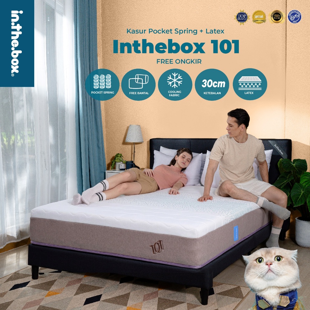 Kasur IN THE BOX 101 Spring Bed 30 cm Sensasi Dingin Latex Foam System Pegas Pocket  Spring FREE Ban