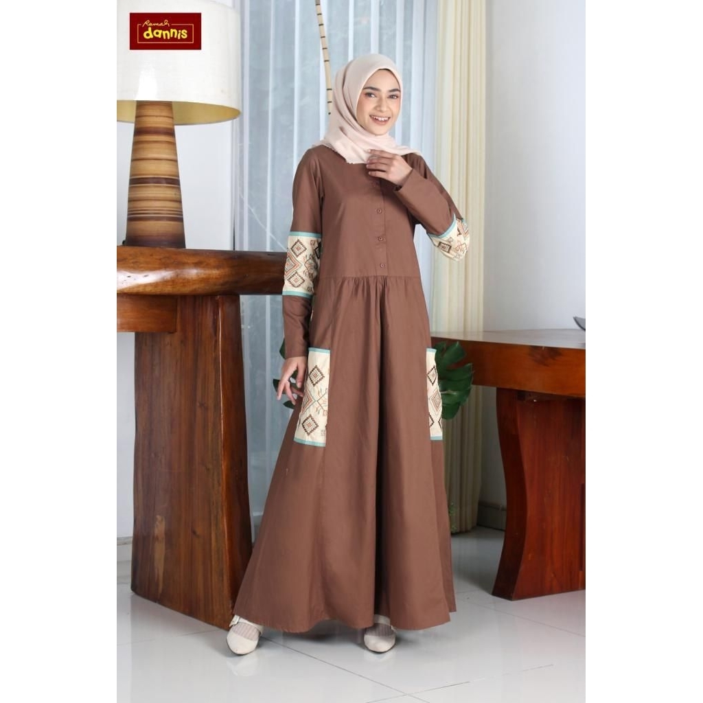 SIZE M PROMO MUSLIM ABAYA DEWASA DANNIS A221006 WARNA BROWN / SALE DANNIS / ABAYA DANNIS / GAMIS DAN
