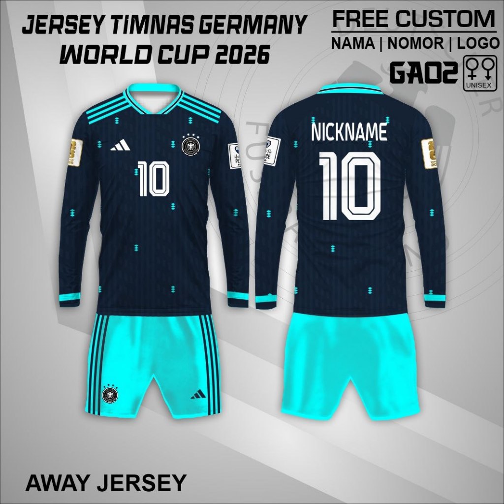 Jersey setelan lengan panjang timnas jerman 2026 home away free custom