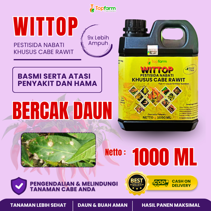 Obat Bercak Daun Cabe Rawit / Pestisida Bercak Daun Cabe / Pestisida Topfarm / Obat Cabe Bercak Daun