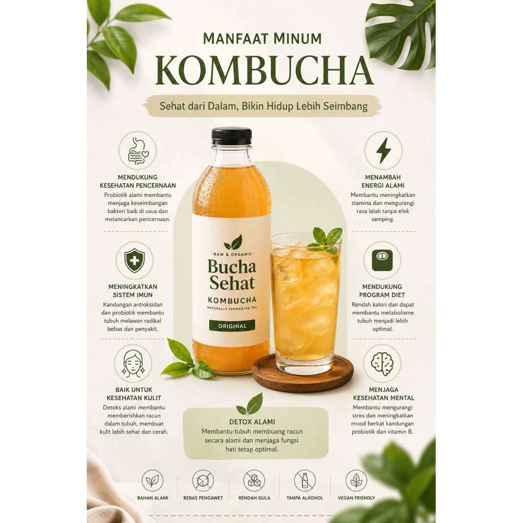 Kombucha fresh teh fermentasi | Bucha Sehat | Teh Probiotik