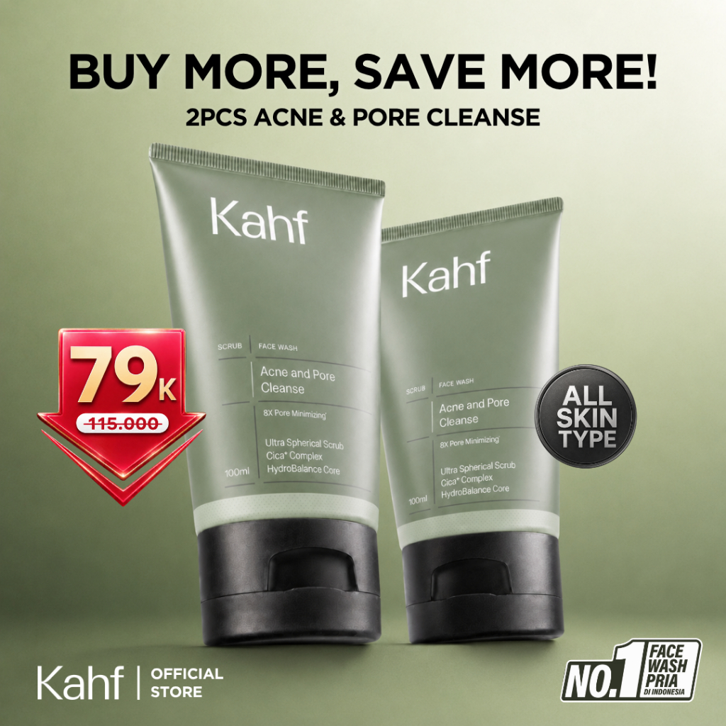 Twin Pack Kahf Face Wash Acne and Pore Cleanse Scrub 100 ml - 2 pcs Sabun Cuci Muka Pria Scrub Melaw
