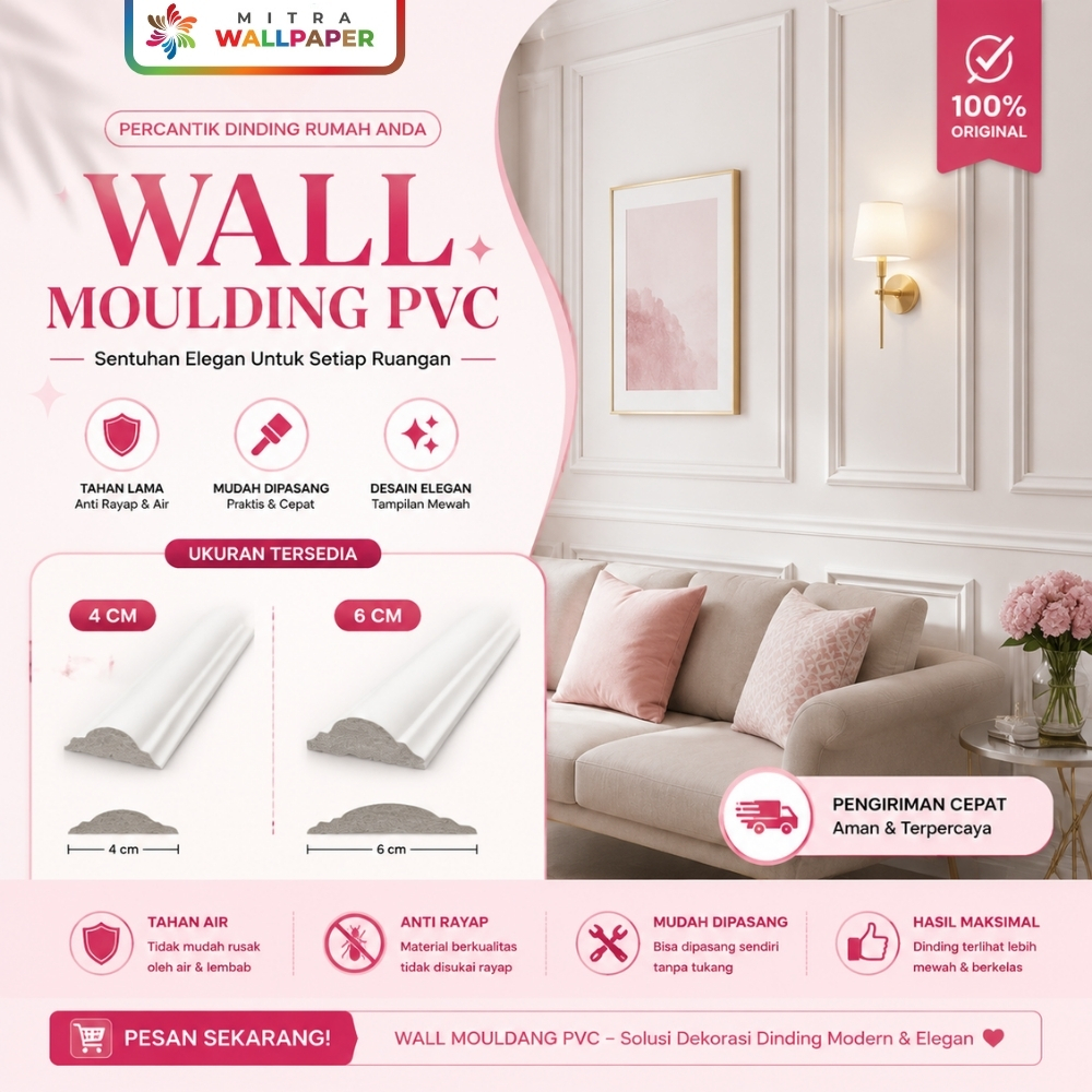 Wall Moulding PVC Dekorasi Plafon Dinding Lis Profil Moulding List Border Molding Warna Putih