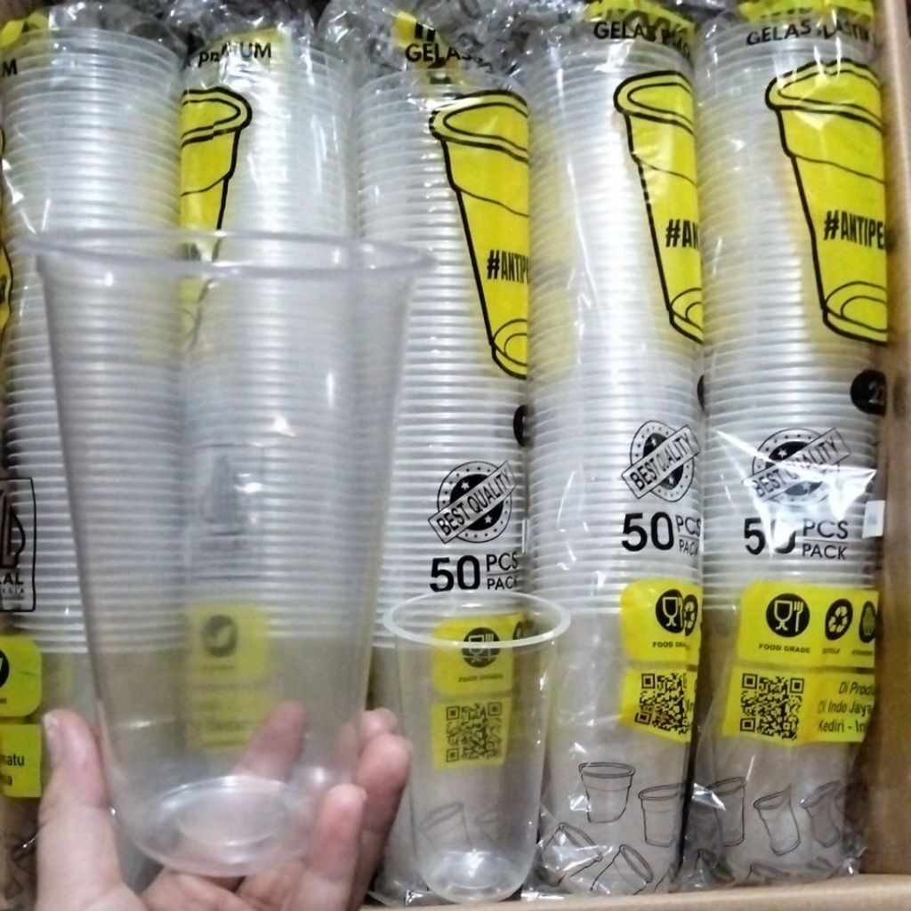 Gelas Cup Plastik 22 Oz Cup Plastik Jumbo  Cup 22oz Datar Oval Natural 20slop