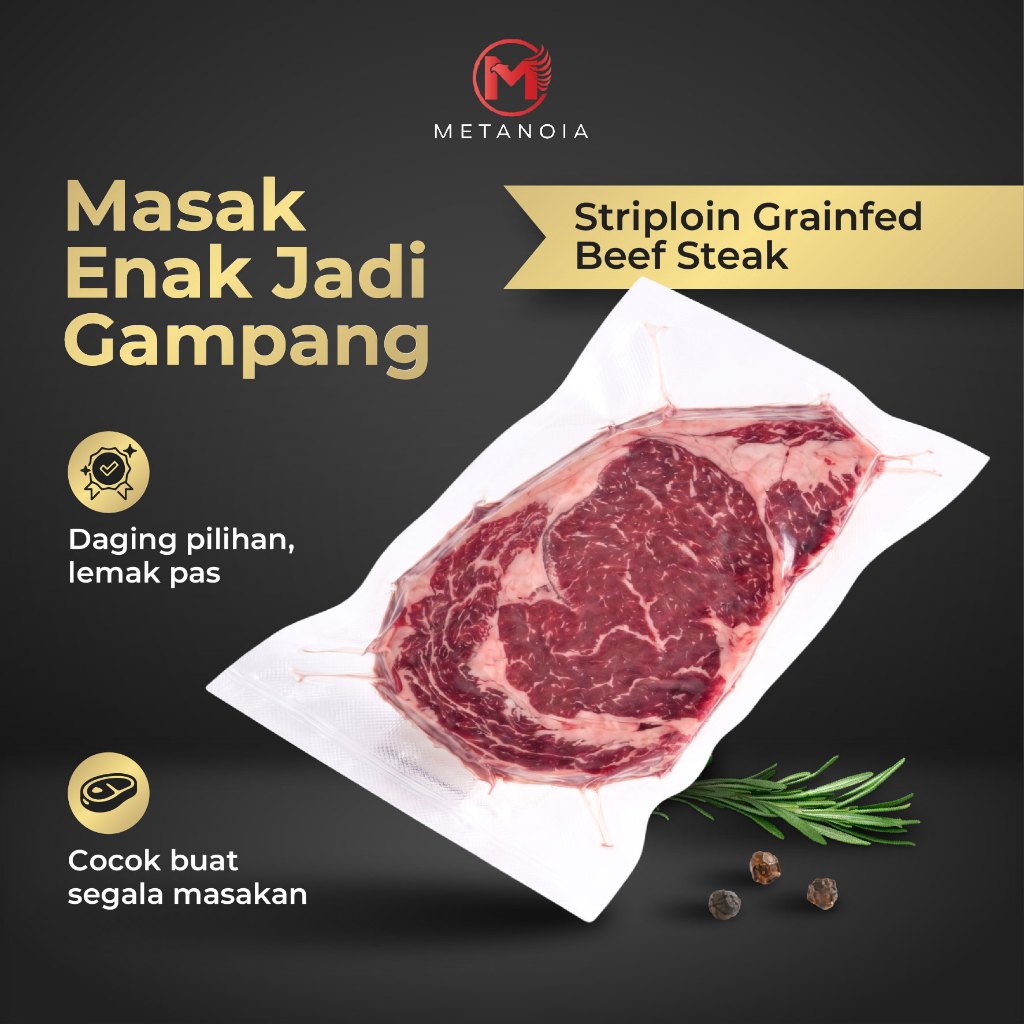Daging Sapi Striploin Grain Fed Beef Steak Sirloin Frozen Vacuum 200gr BBQ Grill Pan Seared Tender J