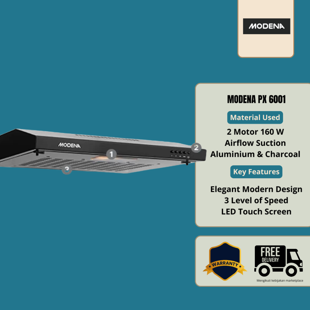 COOKER HOOD MODENA - KOMPOR GAS MODENA - PENGHISAP UDARA KOMPOR - PENGHISAP ASAP KOMPOR - PX 6001 - 