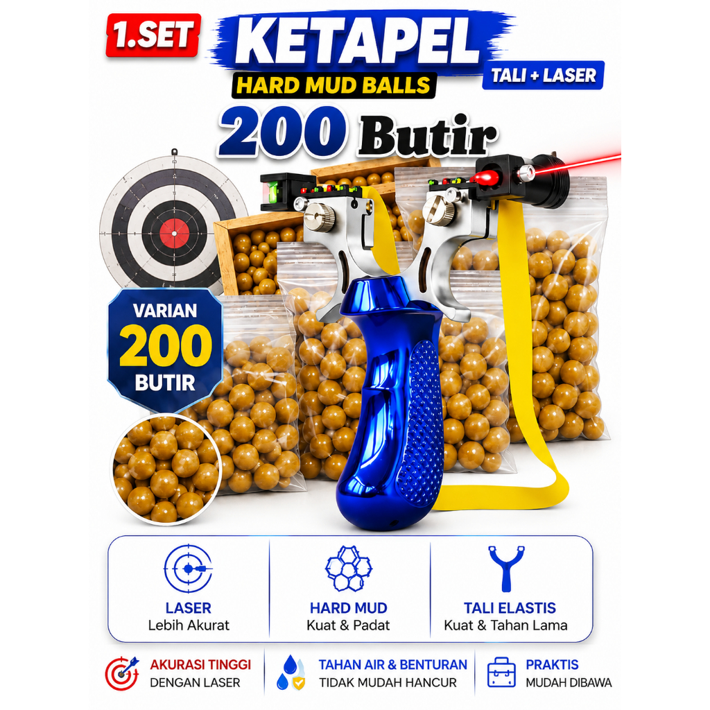 Ketapel Burung 1Set Lengkap Tali dan Laser Plus200 Butir Peluru Bisa Cod