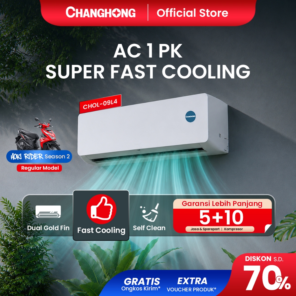 CHANGHONG AC 1 PK STANDARD CSC-09NVB4 [INDOOR + OUTDOOR UNIT ONLY]  [FAST COOLING] [ECO MODE]