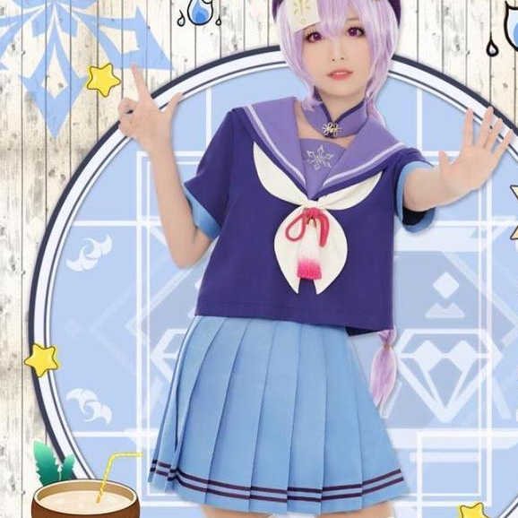 Mira- Fullset Cosplay Genshin Seifuku Lolita Qiqi Klee Keqing Venti Terbaru 