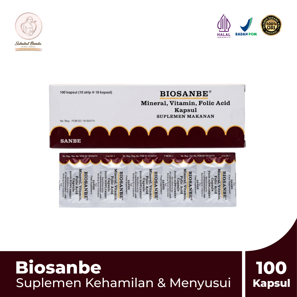 Biosanbe Kapsul Suplemen Zat Besi, Asam Folat & Vitamin B12 Membantu Memenuhi Kebutuhan Nutrisi dan 