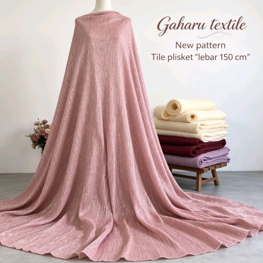 bahan tile plisket gliter - bahan tile plisket meteran - mewah - elegan dan goyor