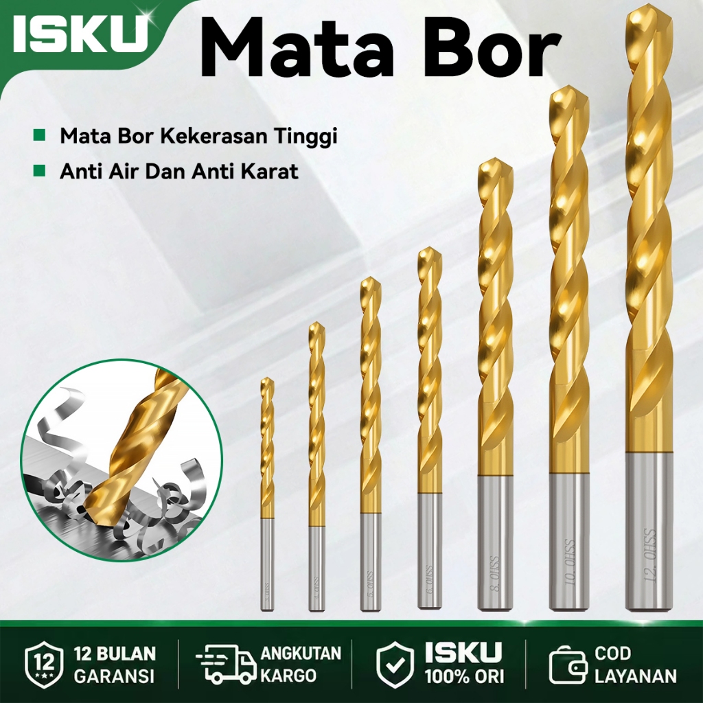 ISKU Mata Bor HSS Steel Titanium 3-12mm/Kayu/Besi/kerami/Mata Bor Set/Mata Bor Titanium